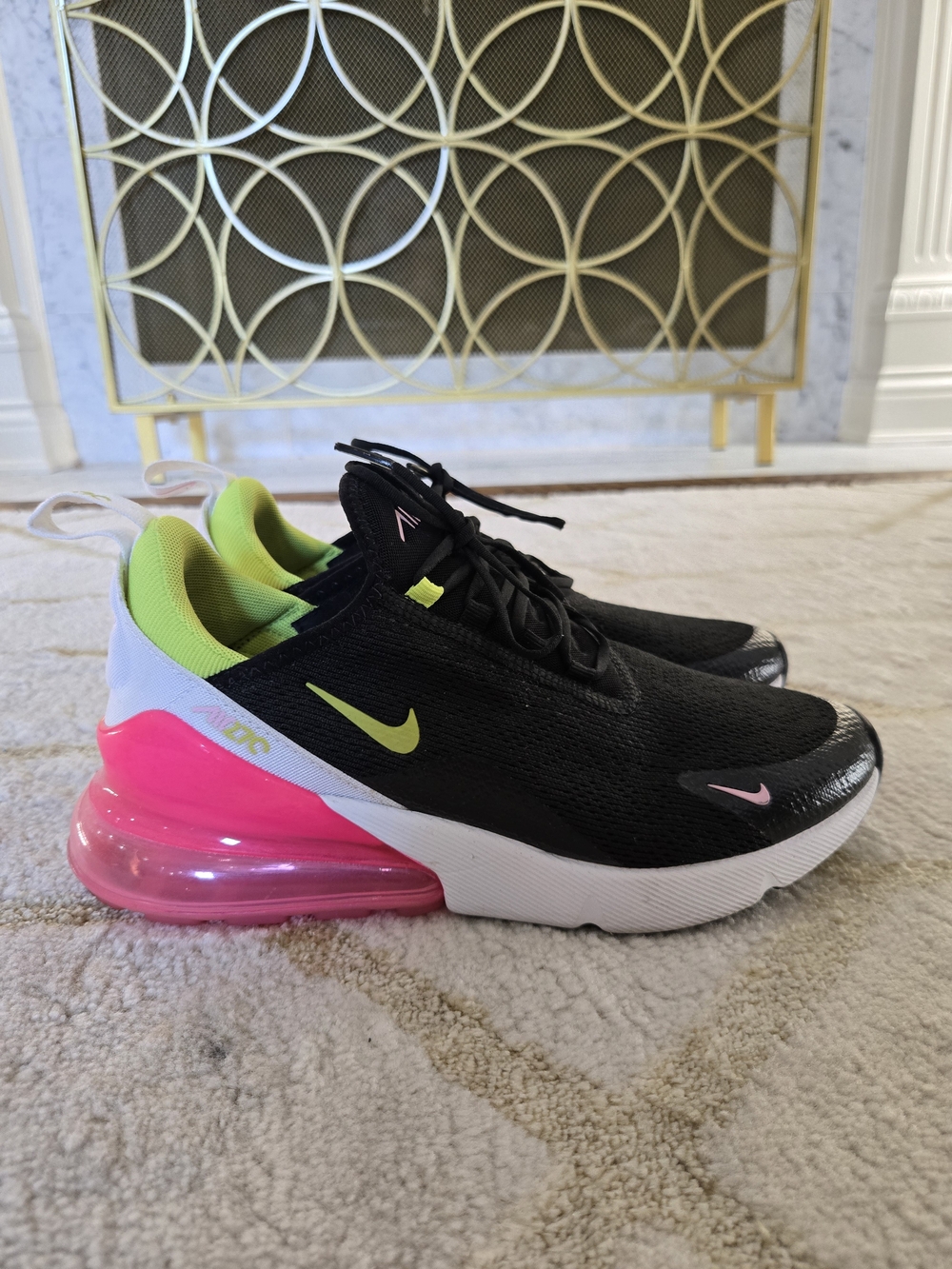 Nike Women's Air Max 270 - Black with Neon Yellow & Pink Accents - Picture 2 of 6